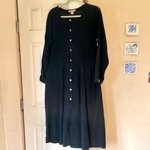 Vintage Black Corduroy Button Down Longsleeve Dress